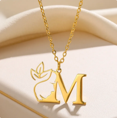 Pretty Woman® 18k Gold-Plated Stainless Steel Initial Necklace w/Floral Letter Design